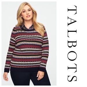 Talbots Jeweled Beaded Fair Isle Nordic Stripe Sweater LP